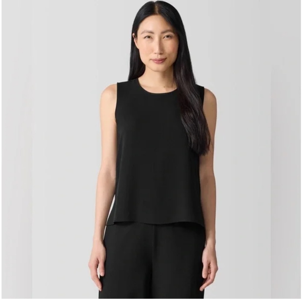 NWT Eileen Fisher Silk Georgette Crepe Round Neck Tank